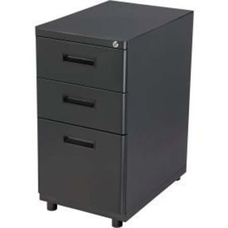 GLOBAL EQUIPMENT Interion    3 Drawer Pedestal Box File Cabinet, 16"W x 20"D x 29"H, Black 248772